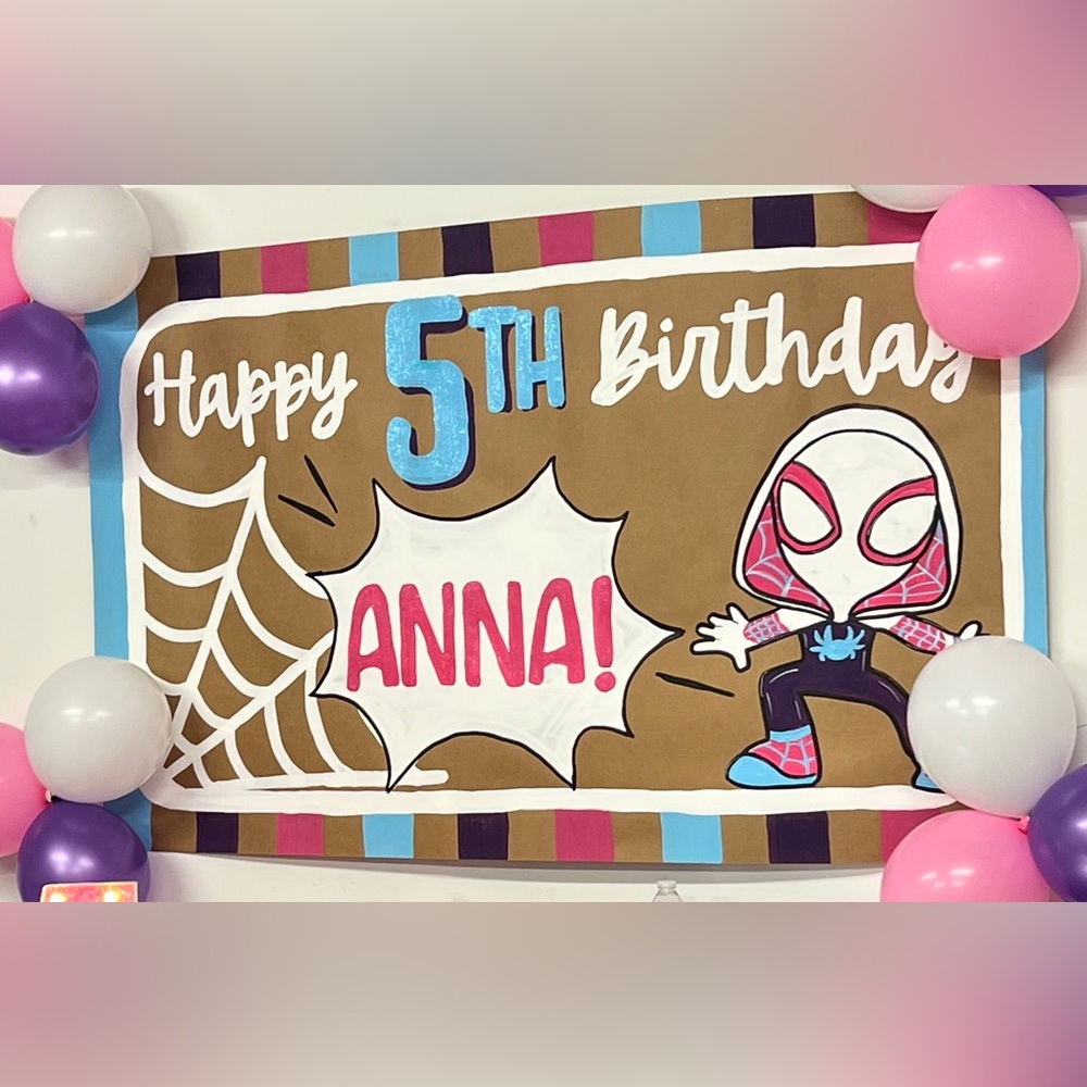 Hand painted Ghost spider Gwen Stacy spider Gwen 5th birthday backdrop poster